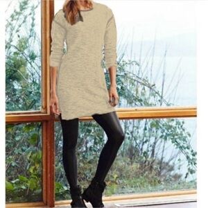 Athleta Retreat Sweater Dress Marled Oatmeal Knit Long Sleeve Tunic, Size L NWOT